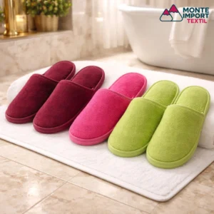 Zapatillas de lujo de rizo para hotel y spa con suela de goma